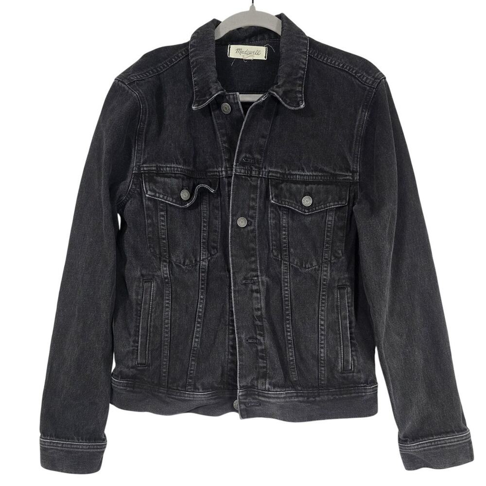 Madewell Women Medium Black Denim Jacket Trucker Classic Minimalist Casual Layer